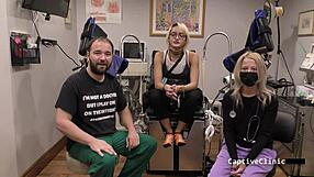 Channy Crossfire Spreads Shaved Pussy for Patient in Latex Nurse Fetish Play