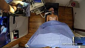 Channy Crossfire Spreads Shaved Pussy for Patient in Latex Nurse Fetish Play