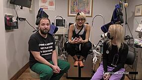 Channy Crossfire Spreads Shaved Pussy for Patient in Latex Nurse Fetish Play