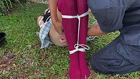 Caressing her dirty outdoor socks feels so teasingly good