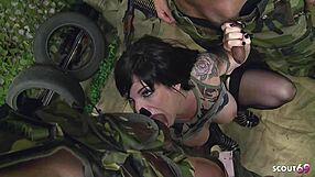 dirty mature daisy rock chokes on two fat cocks before hard anal dp and sloppy facials in military cosplay