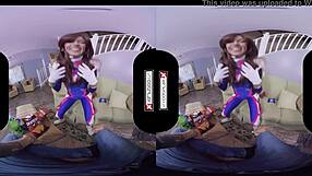 Overwatch DVA cosplay gamer gets her tight pussy pounded hard in VR reality