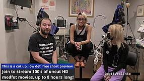 Channy Crossfire Spreads Shaved Pussy for Patient in Latex Nurse Fetish Play