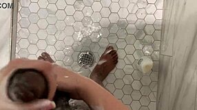 Stepsister Jerks Stepsis Cock in Steamy Shower Closeup