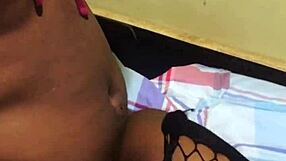 ebony skinny babe with puffy clit bent over doggystyle pussy ripped tight cum covered homemade