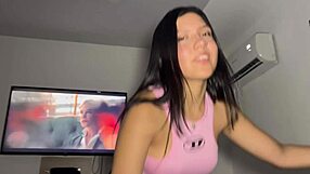 ella bounces wildly on roommate's cock using it as her sex toy