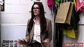 Shy petite teen burglar gets caught and fucked at office