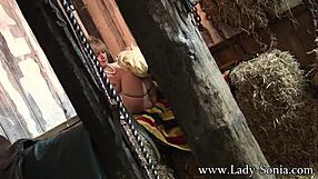 lady sonia spies her own big tits in hidden cam play