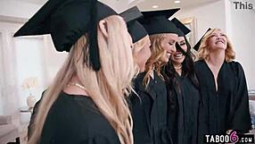 Milf graduation party erupts into wild reverse gangbang orgy