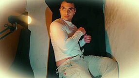 big muscular bodybuilder strokes monster cock in shiny white briefs