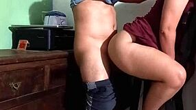 Mexican university professor bends over nerdy student for intense doggystyle creampie during house assignment