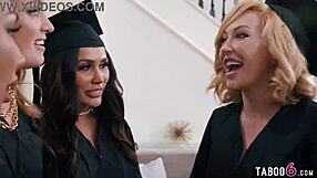 Milf graduation party erupts into wild reverse gangbang orgy