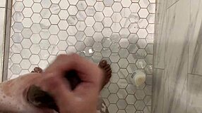 Stepsister Jerks Stepsis Cock in Steamy Shower Closeup