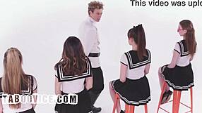 Perverted Bus Driver Rims Uniformed Babes Before Hardcore Orgy Lick Fest