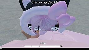 Fucking Roblox slut deep on beach with rough anal