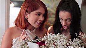 shy blonde teen unwraps wet threesome gift with deepthroat licks