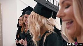 Milf graduation party erupts into wild reverse gangbang orgy