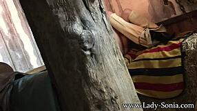 lady sonia spies her own big tits in hidden cam play