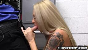 shoplifter milf alexis malone trades her wet pussy for a nasty office blowjob from the officer