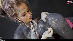 Tattooed dominatrix fists tranny ass gaping tight hole