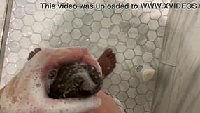 Stepsister Jerks Stepsis Cock in Steamy Shower Closeup