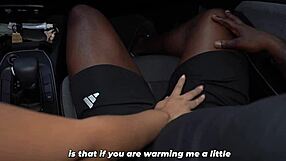 busty brunette spots huge cock jogger and drags him inside