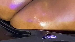 oiled fat black ass rides huge vaginal sex machine to squirt