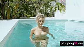 bombastic busty blonde sara ames strips naked outdoors sunbathing with big natural tits