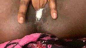 bold ebony babe fingers wet pussy to dripping jizz finish