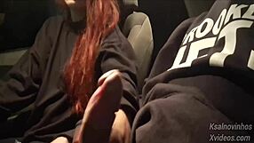 risky street handjob for young teen in the car