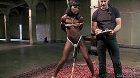 ebony slave bound choked and whipped before rough interracial gangbang