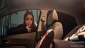 risky street handjob for young teen in the car