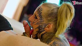 heavily tattooed teen pornstars gape asses in atm threesome frenzy