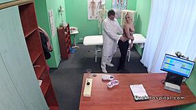 Blonde nurse spies doctor pounding patient before ass cumshot reveal