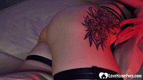 tattooed babe bends over craving your deep doggystyle pounding in her shaved pussy