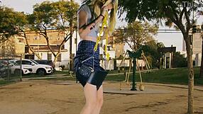 hazel haze assfucked hard on swing with deep face fucking