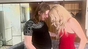 red slit dress milf pantyhose seduces young stud for wet doggystyle!!