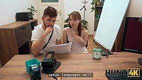 stripping for the job turns into hardcore office fuck with ripped clothes czech pickup style