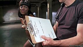 ebony slave bound choked and whipped before rough interracial gangbang
