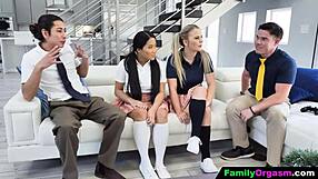 Brothers Bribe Stepsisters with Cash for Schoolgirl Orgy