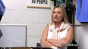 Blonde cougar trembles with desire for officer's fat dick desk pounding