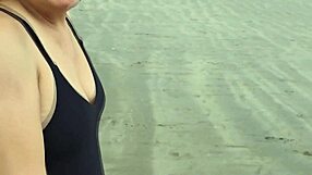 beach vacation flashing my huge tits for hubby outdoors