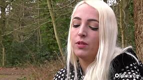 Blonde lesbian tongue dives into busty milf's wet slit
