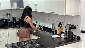 roommate pounds my big Colombian ass hard right in the kitchen
