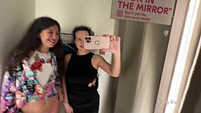 Hey bitches, two horny milfs kissing hairy pussies in public locker room!