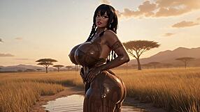 Voluptuous Ebony Goddesses Spray Milk from Muddy Huge Tits