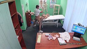 Blonde nurse spies doctor pounding patient before ass cumshot reveal