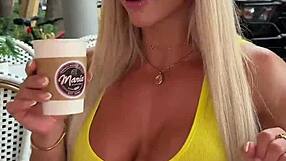 fit blonde denise anders teases her juicy tits and pussy during this sweaty workout session