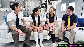 Brothers Bribe Stepsisters with Cash for Schoolgirl Orgy