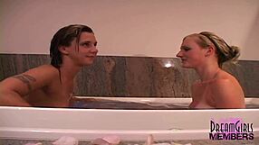 two hot tanned spring breakers kiss naked in bathroom tub